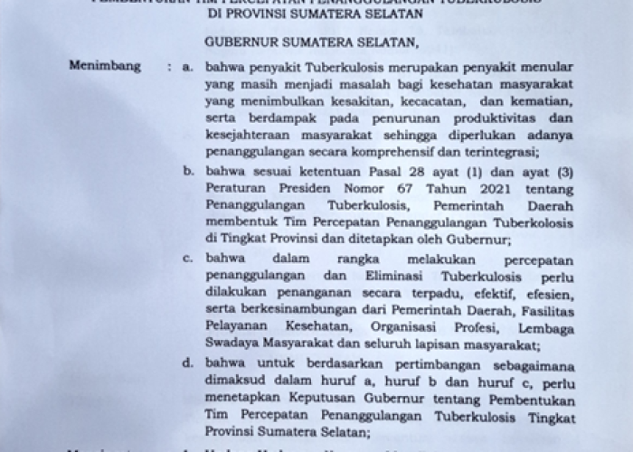 PENANGGULANGAN TBC MELALUI PERCEPATAN PENYUSUNAN TIM KOORDINASI ELIMINASI DI PROVINSI SUMATERA SELATAN