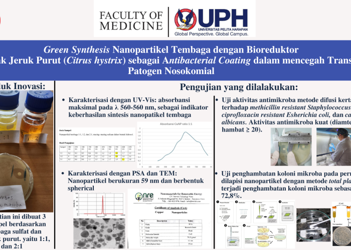 Green Synthesis Nanopartikel Tembaga dengan Bioreduktor Ekstrak Jeruk Purut (Citrus hystrix) sebagai Antibacterial Coating untuk Mencegah Transmisi Patogen Nosokomial